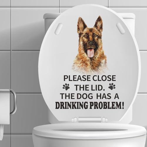 Funny German Shepherd Dog Toilet Lid Decal - Waterproof Vinyl Sticker