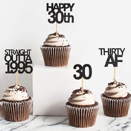 48 Pack Black Straight Outta 1995 Cupcake Toppers for 30th Birthday