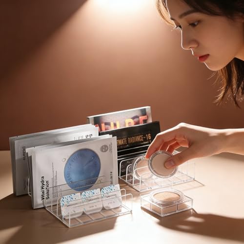 WECHENG 2 Pack Acrylic Makeup Palette Organizer - 7-Section Clear Holder for Vanity & Countertop