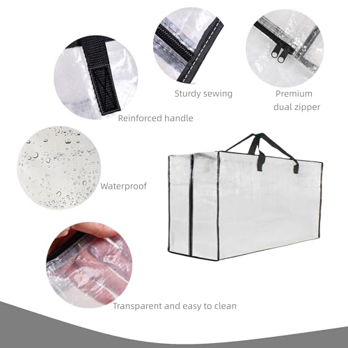 Extra Large Clear Moving Bags - Heavy Duty Storage Tote with Handles, 1 Pack