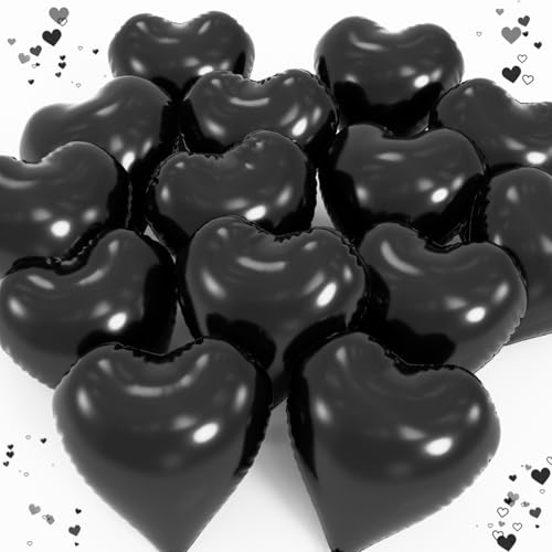 18-Inch Black Heart Foil Balloons - 20pcs Mylar Party Decor