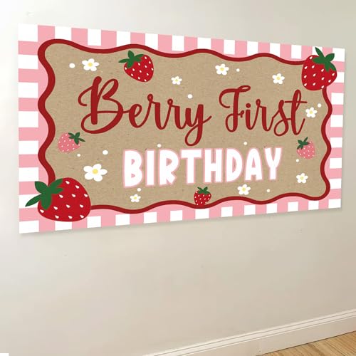 Strawberry Birthday Banner for First Birthday Party Decorations Girls Kids