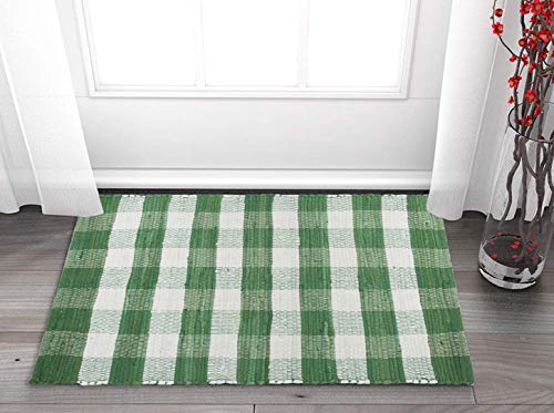 GLAMBURG Buffalo Check Plaid Rug, 22x34 Green Cotton Farmhouse Area Rug