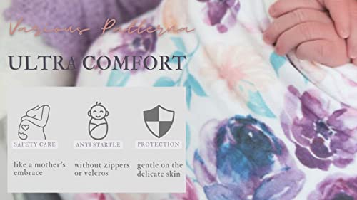 Terriboo Newborn Baby Swaddle Blanket Set with Headband, Purple Floral