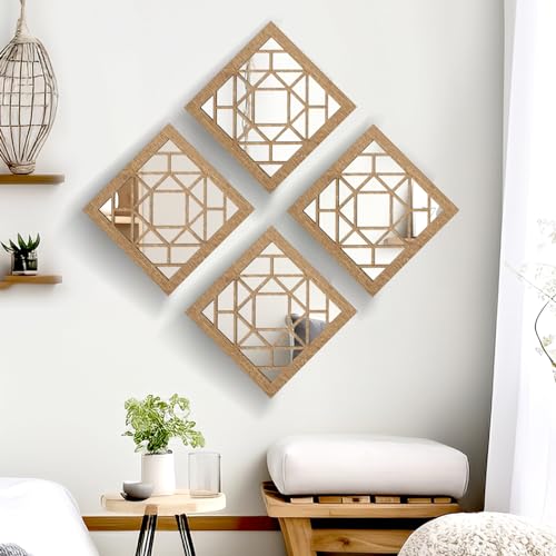 Rustic Farmhouse Square Wall Mirrors - Set of 2, 12x12 in