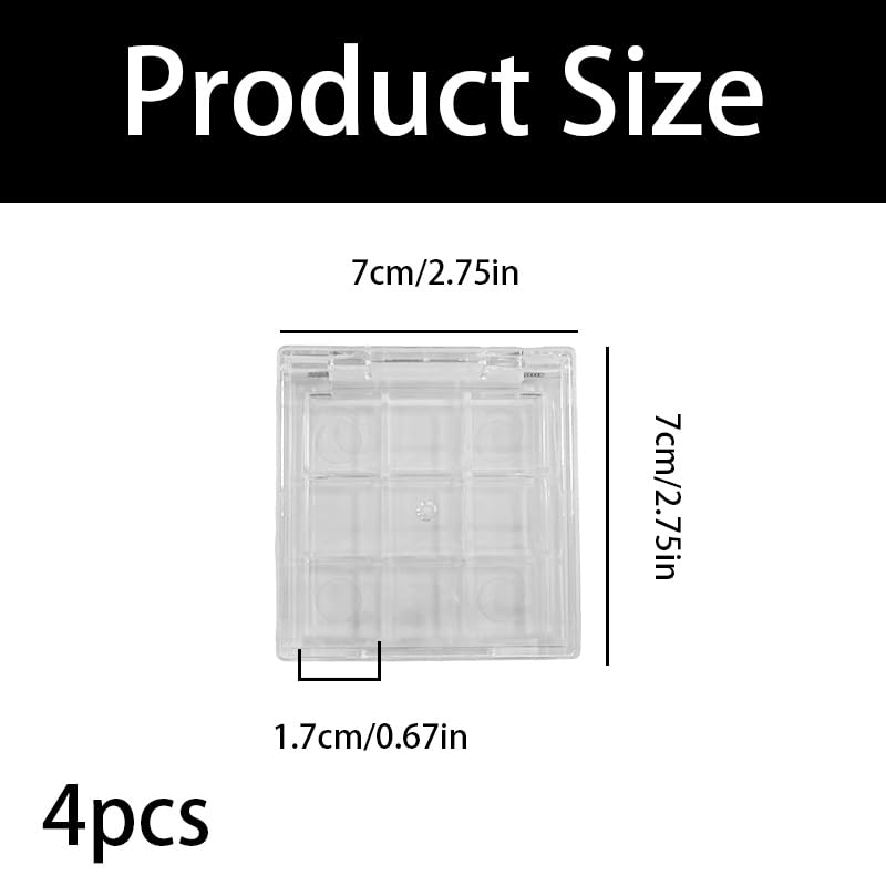 4-Pack 9-Grid Empty Makeup Palette Case - Clear Portable Cosmetic Organizer