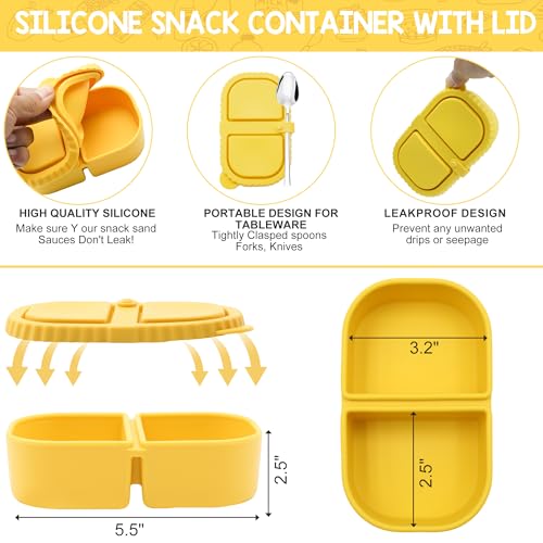Reusable Silicone Snack Containers with Lids - 3 Pack Double Compartment