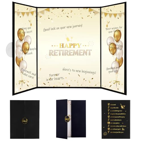 Happy Retirement Guest Book - 18x12 Inch Black Gold Signature Card