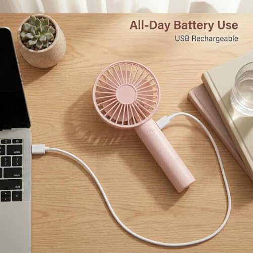 Linlinwill Portable Handheld Fan 2-Pack, USB Rechargeable Mini Desk Fan
