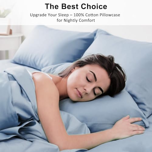 Lirex Queen Pillow Cases Set of 2, Light Gray Blue, 300 Thread Count