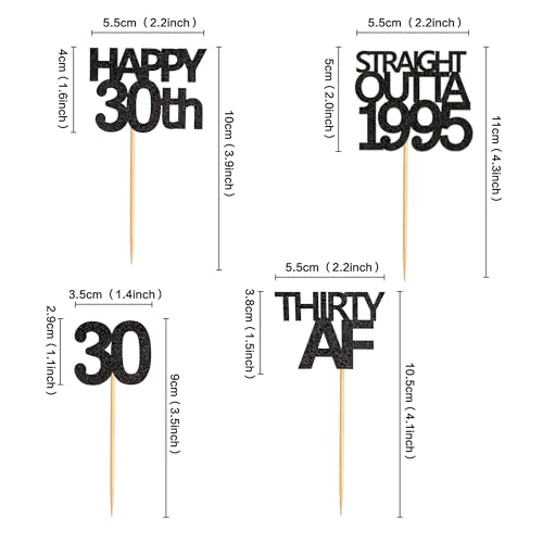 48 Pack Black Straight Outta 1995 Cupcake Toppers for 30th Birthday