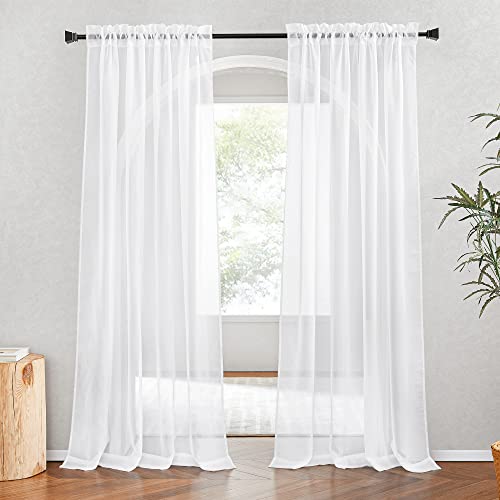 NICETOWN 80-Inch White Sheer Curtains - 2 Panels, Light Filtering Voile