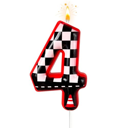 Black and White Plaid Birthday Candles - Racing Theme (Set of 4)