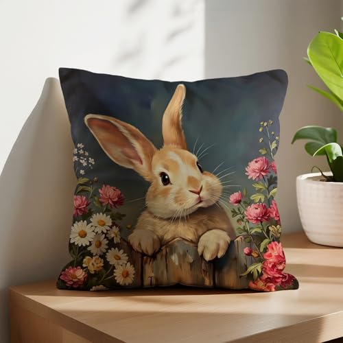 Easter Rabbit Throw Pillow Cover - Bunny Gift for Kids & Women, 18x18 Inches, Animal Decoration 02