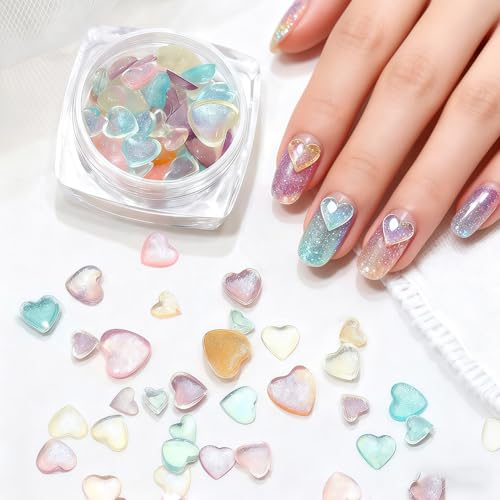 Aurora Heart Nail Art Charms Mixed Size Crystal Gems 50Pcs