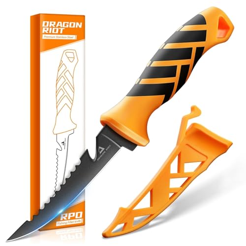 DRAGON RIOT 5-Inch Fillet Knife, Flexible Stainless Steel Blade, Orange
