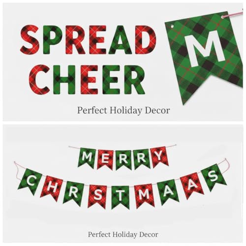 Merry Christmas Paper Banner with String for Fireplace and Wall Holiday Decor