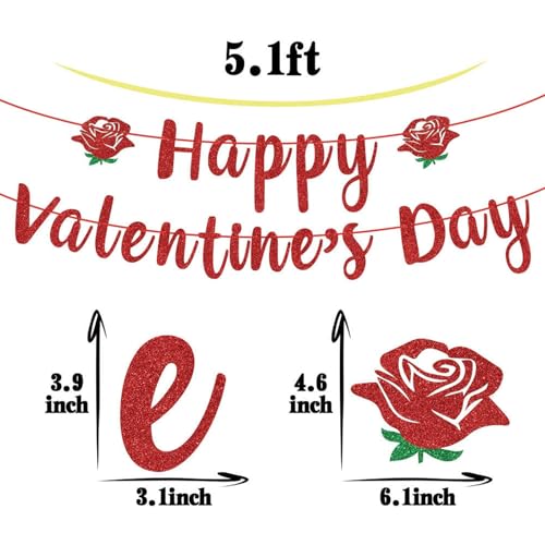 Glitter Happy Valentine's Day Banner - Festive Party Decor