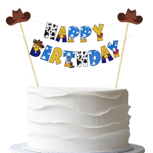 Handmade Cartoon Toy Birthday Cake Topper Banner - Colorful Pennant Garland