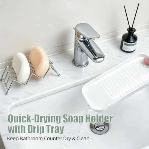 Stainless Steel Wavy Soap Dish, Self-Draining Holder for 2-3 Bars
