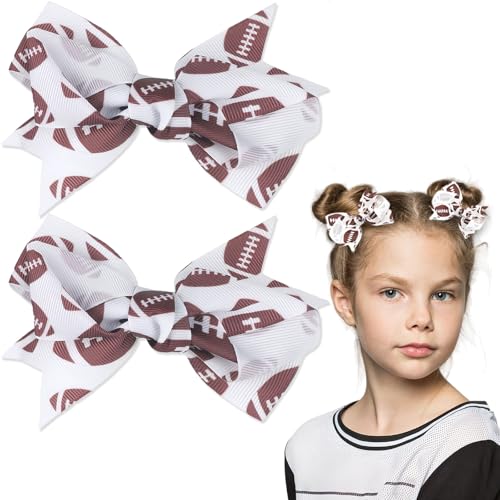 Football Hair Bow Clips - 2 Pack Brown Rugby Barrettes for Game Day