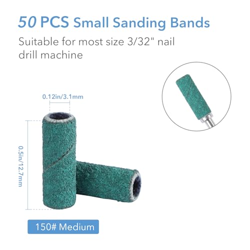 GAZEPLUS Small Sanding Bands 100 Pcs with 1 Nail Drill Bit 150 Grit