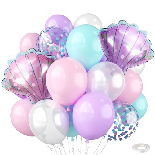 Mermaid Balloon Set - Pastel Pink, Purple, Teal & Confetti - 30 Pieces