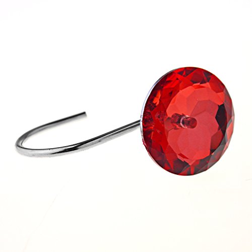 FINROS 12-Piece Red Diamond Crystal Bling Shower Curtain Hooks Rings