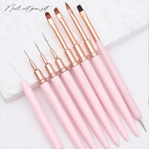 WOKOTO 7-Piece Pink Nail Art Brush Set for Acrylic and Gel Nails