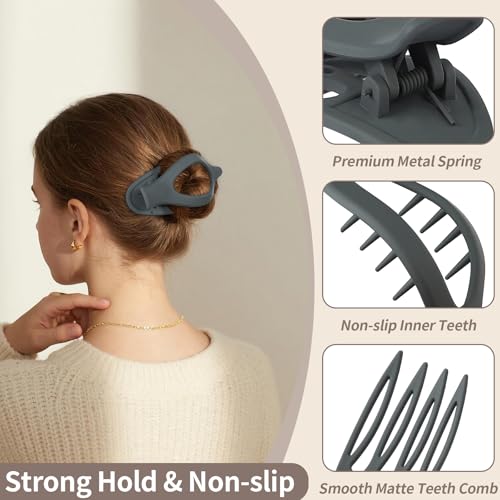 Mandydov Flat Hair Claw Clips 9 Pack Matte Large Lay-Flat Hair Accessories