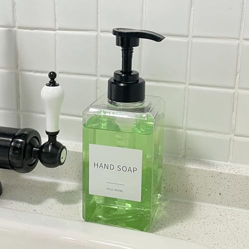 Lewistin 15oz Clear Soap Dispenser Set (2-Pack) with Waterproof Labels