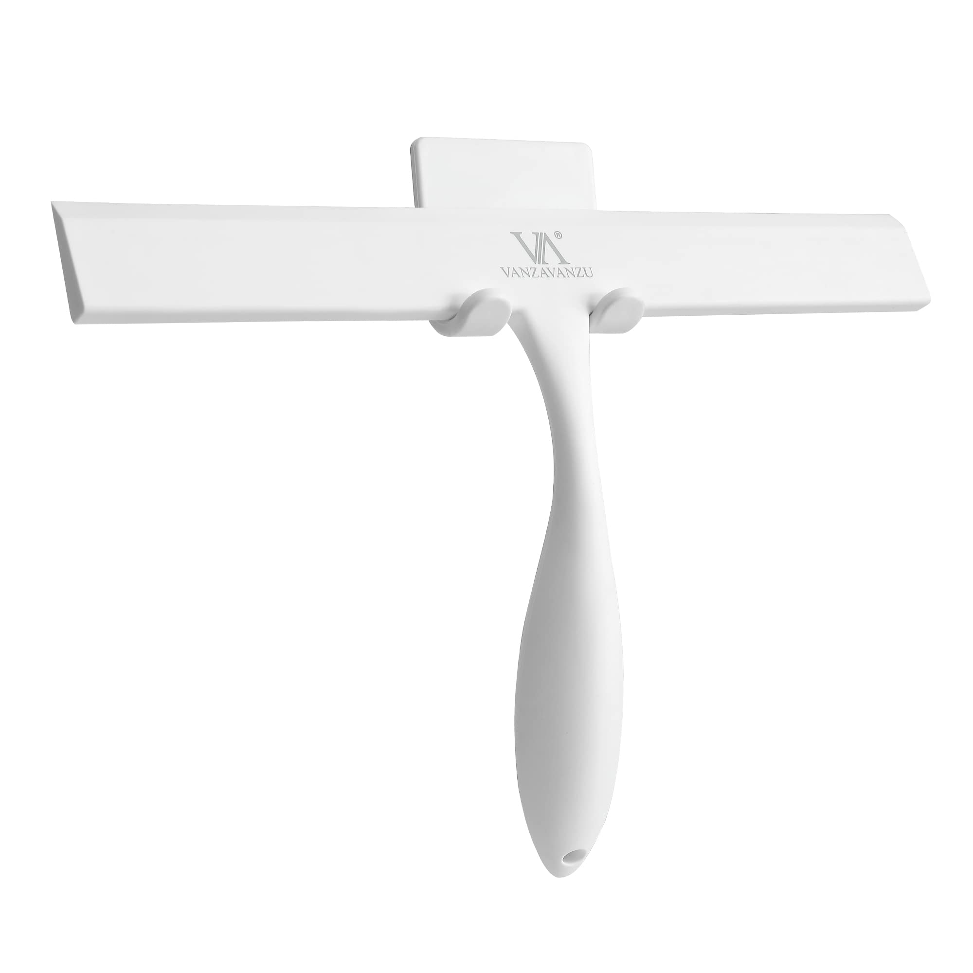 Shower Squeegee for Glass Doors, 11-Inch Silicone Squeegee with Non-Slip Handle and Adhesive Hook for Bathroom, Mirror, Tile, Car Window (White)
