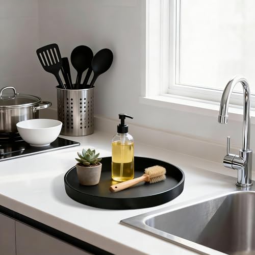 Blaucasa 9" Black Round Bathroom Vanity Tray - Versatile Decor & Organizer