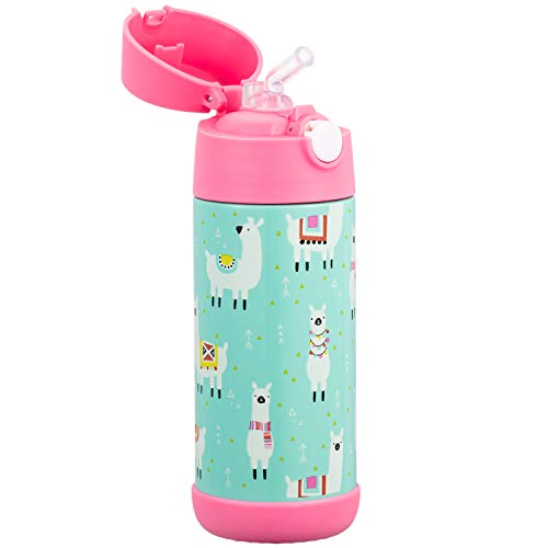 Snug Kids Water Bottle with Straw & Spout - 12oz Llamas, Insulated Stainless Steel