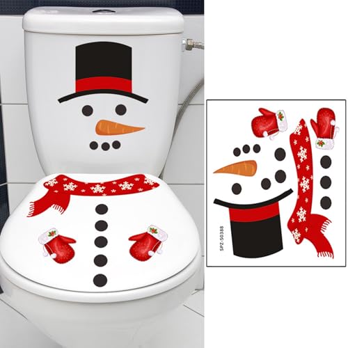 Christmas Snowman Toilet Seat Cover Stickers Waterproof Decals - Holiday Bathroom Decor