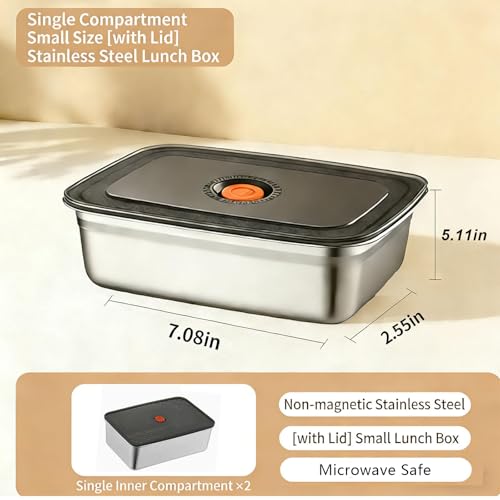 2-Piece Stainless Steel Deli Food Container Set with Leakproof Seal Lids