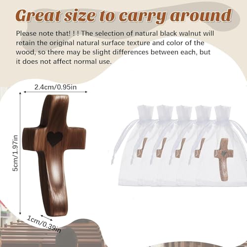 Brevynx Handmade Pocket Wooden Crosses - 3pc Set with Organza Bags