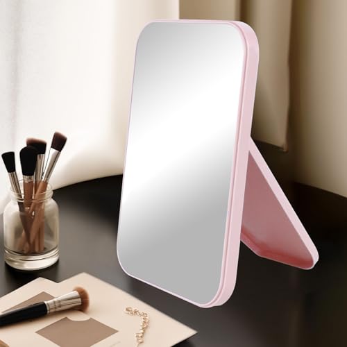 Pink 8-Inch Foldable Makeup Mirror with Stand - Dual-Purpose