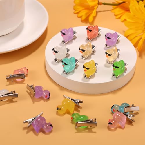 Lyreh Mini Resin Duck Hair Clips with Sunglasses, Colorful Kawaii Hairpins 20pcs