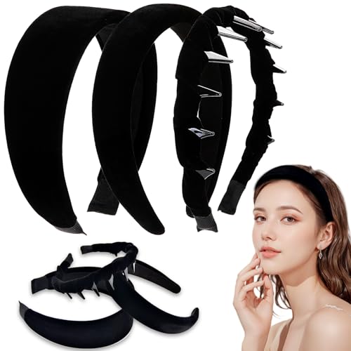 Black Velvet Padded Headbands 3-Piece Set Non-Slip Hair Hoops for Women