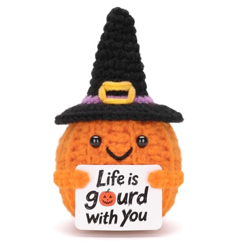 Handmade Crochet Pumpkin with Encouragement Card - Cute Halloween Decor