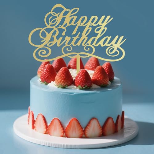 Losaria Gold Glitter Happy Birthday Cake Topper - Acrylic Party Decor