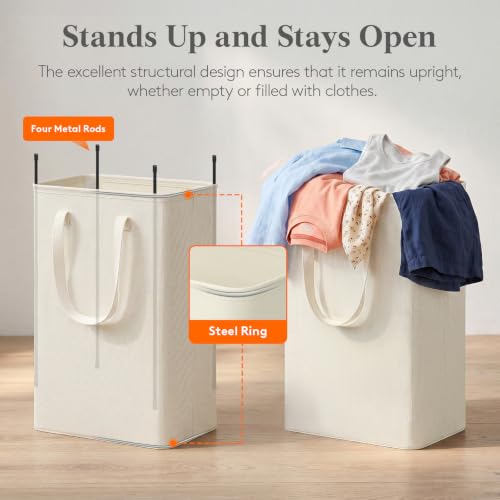 Lifewit Slim 50L Laundry Hamper with Handles - Ivory