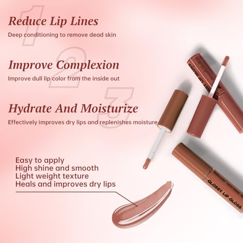 HOSIILY Nourishing Lip Gloss and Brown Lip Liner Combo Set