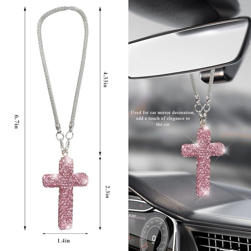 Bling Crystal Rhinestone Cross Rearview Mirror Hanging Ornament