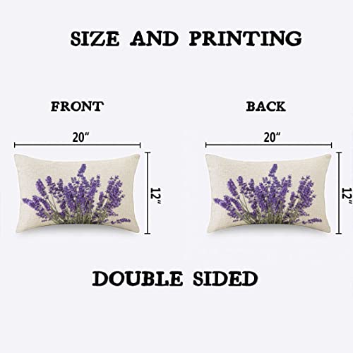 Lavender Flowers Throw Pillow Case - 12x20 Inch Faux Linen Cushion Cover