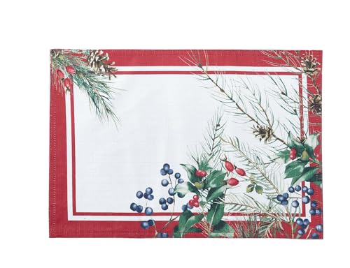 Holiday Fabric Placemats Set of 4 Pine Berries Winter Table Decor