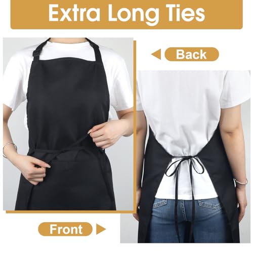 Okxiri 3 Pack Black Adjustable Waterproof Kitchen Aprons with Pockets