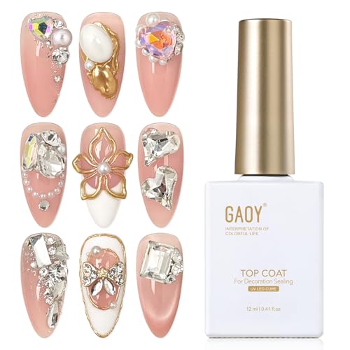GAOY No Wipe Gel Top Coat for Chrome Powder & Rhinestones 12ml