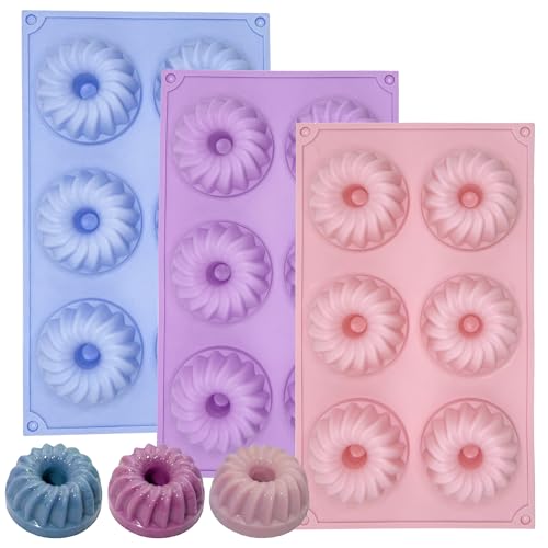 SmartKitch Silicone Jello Molds 3pcs Set - Fluted Tube Cake Pans (Purple, Blue, Pink)